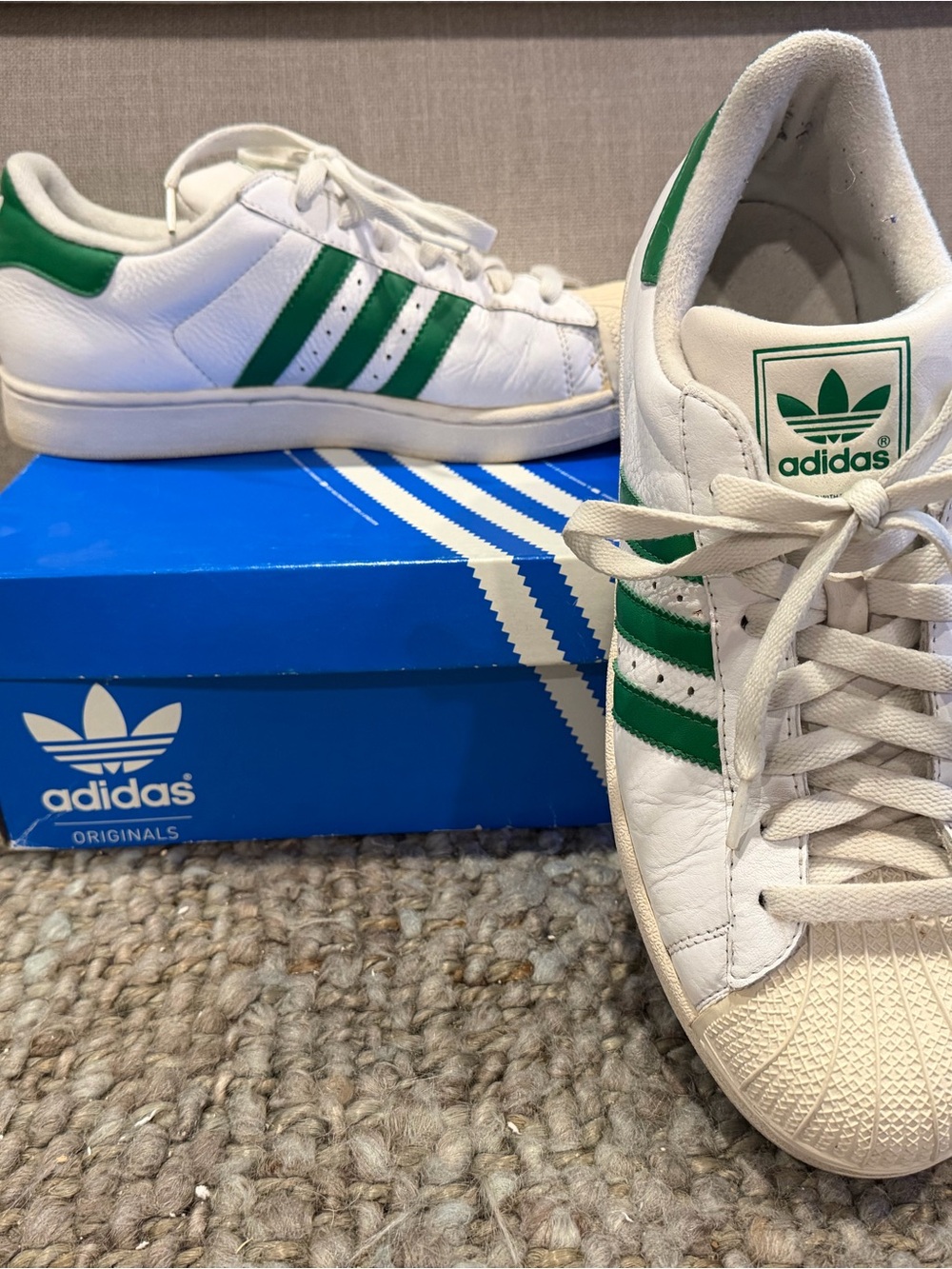 adidas Men’s Superstar II White Sneakers with Green Stripes